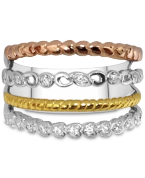 image of Diamond Tricolor Statement Ring (1/10 ct. t.w.) in Sterling Silver, Gold- & Rose Gold-Plate