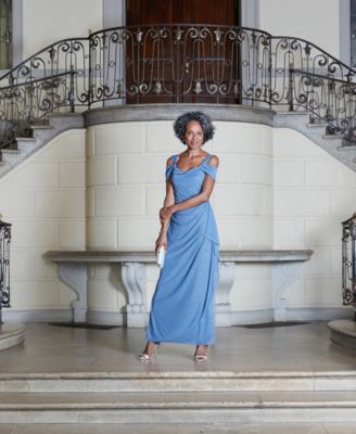 Women's Cold-Shoulder Draped Metallic Gown