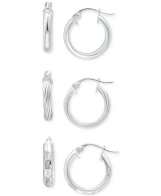 Giani Bernini - 3-Pc. Set Small Hoop Earrings in Sterling Silver, 0.625"