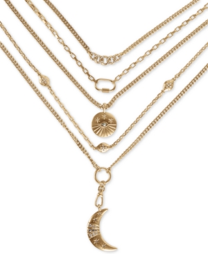 image of Lucky Brand Gold-Tone Crystal & Stone Celestial-Charm Convertible Layered Pendant Necklace, 17-1/2