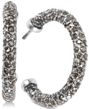 image of Lucky Brand Silver-Tone Small Colored Pave C-Hoop Earrings, 1