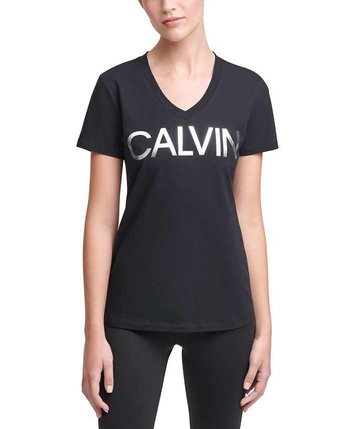 Calvin Klein Logo V-Neck T-Shirt & Reviews - Tops - Women - Macy's