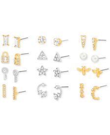 Two-Tone 12-Pc. Set Crystal & Imitation Pearl Assorted Earrings 