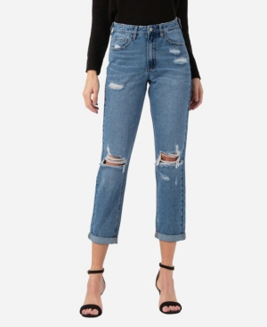 image of Vervet Women-s Distressed Rolled Up Mom Jeans
