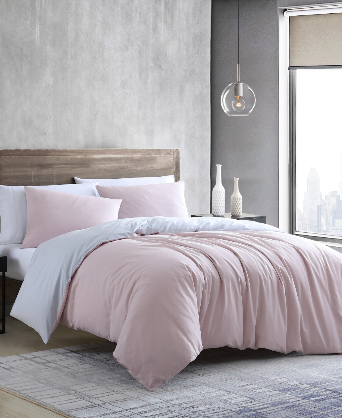 Shop Kenneth Cole New York Miro Solid Excel Duvet Cover Set, Full/queen In Gray,vintage-like Rose