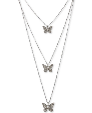 image of Inc Silver-Tone 3-Pc. Set Crystal Butterfly Pendant Necklace, Created for Macy-s