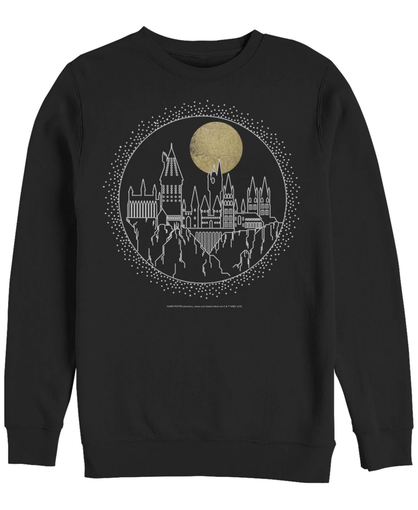 Мужской свитер Fifth Sun Deathly Hallows 2 Hogwarts Line Art Crew Fleece Pullover T-shirt, цвет: Чёрный — фото 1