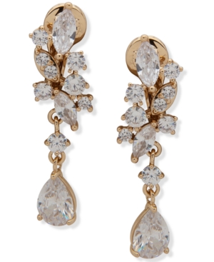 image of Anne Klein Gold-Tone Crystal Clip-On Linear Earrings