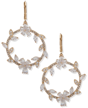 image of Anne Klein Gold-Tone Crystal Open Drop Earrings