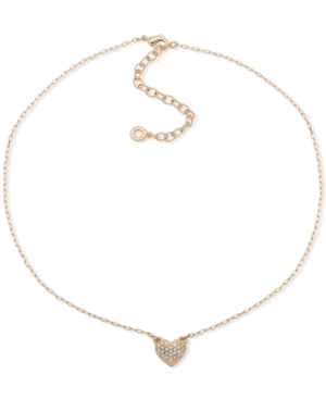 image of Anne Klein Gold-Tone Pave Heart Pendant Necklace, 16