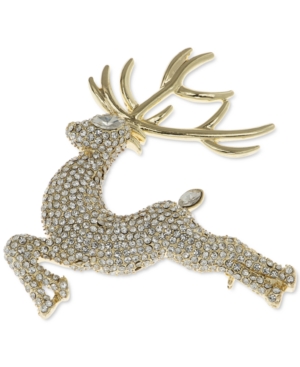 image of Anne Klein Gold-Tone Crystal Reindeer Boxed Pin