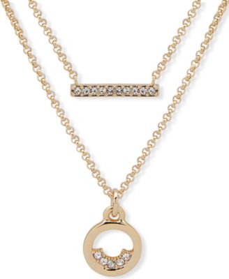 DKNY - Gold-Tone Pav&eacute; Bar & Circle Layered Pendant Necklace, 16" + 3" extender