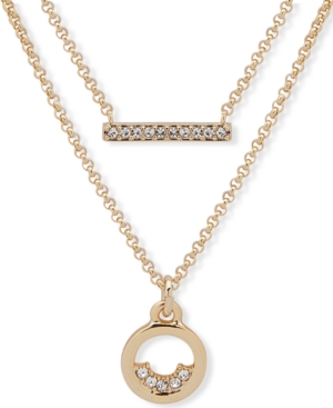 image of Dkny Gold-Tone Pave Bar & Circle Layered Pendant Necklace, 16