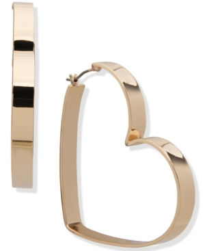image of Dkny Gold-Tone Large Heart Hoop Earrings, 2.1