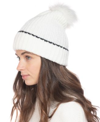 Style & Co - Rib Tipped Beanie With Faux-Fur Pom
