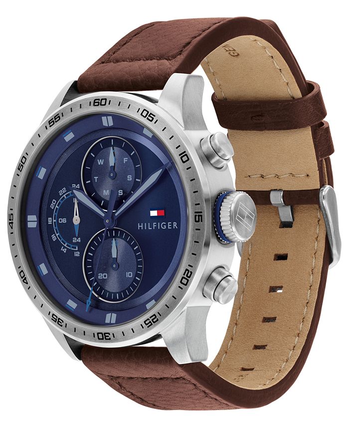 Tommy Hilfiger Men's Chronograph Brown Leather Strap Watch 46mm Macy's