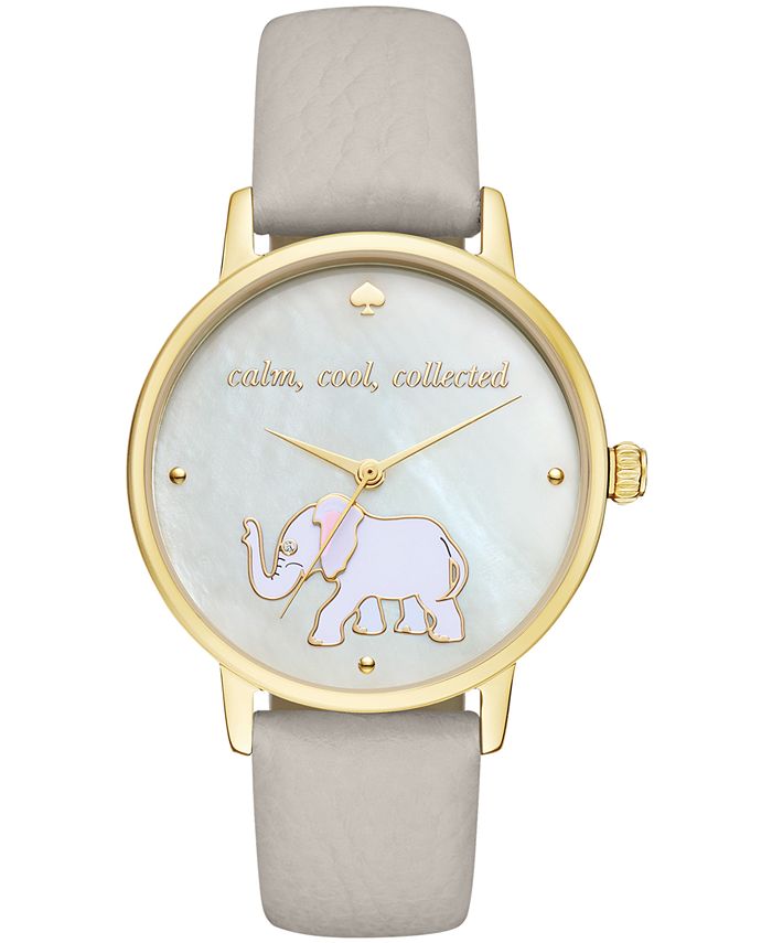 kate spade new york Women's Metro Elephant Three-Hand Gray Leather Watch  34mm & Reviews - All Watches - Jewelry & Watches - Macy's