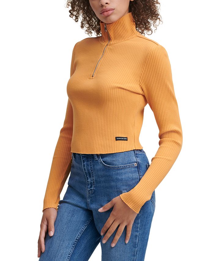 Calvin Klein Jeans Zipped Turtleneck Ribbed-Knit Top & Reviews - Tops -  Juniors - Macy's