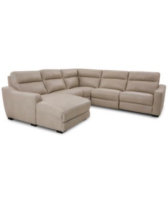 Gabrine 5-Pc. Leather Sectional with 2 Power Headrests and Chaise, Created for Macy's