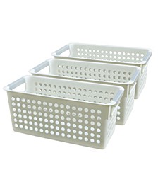 Vintiquewise Rectangular Plastic Shelf Organizer Basket with Handles, Set of 3