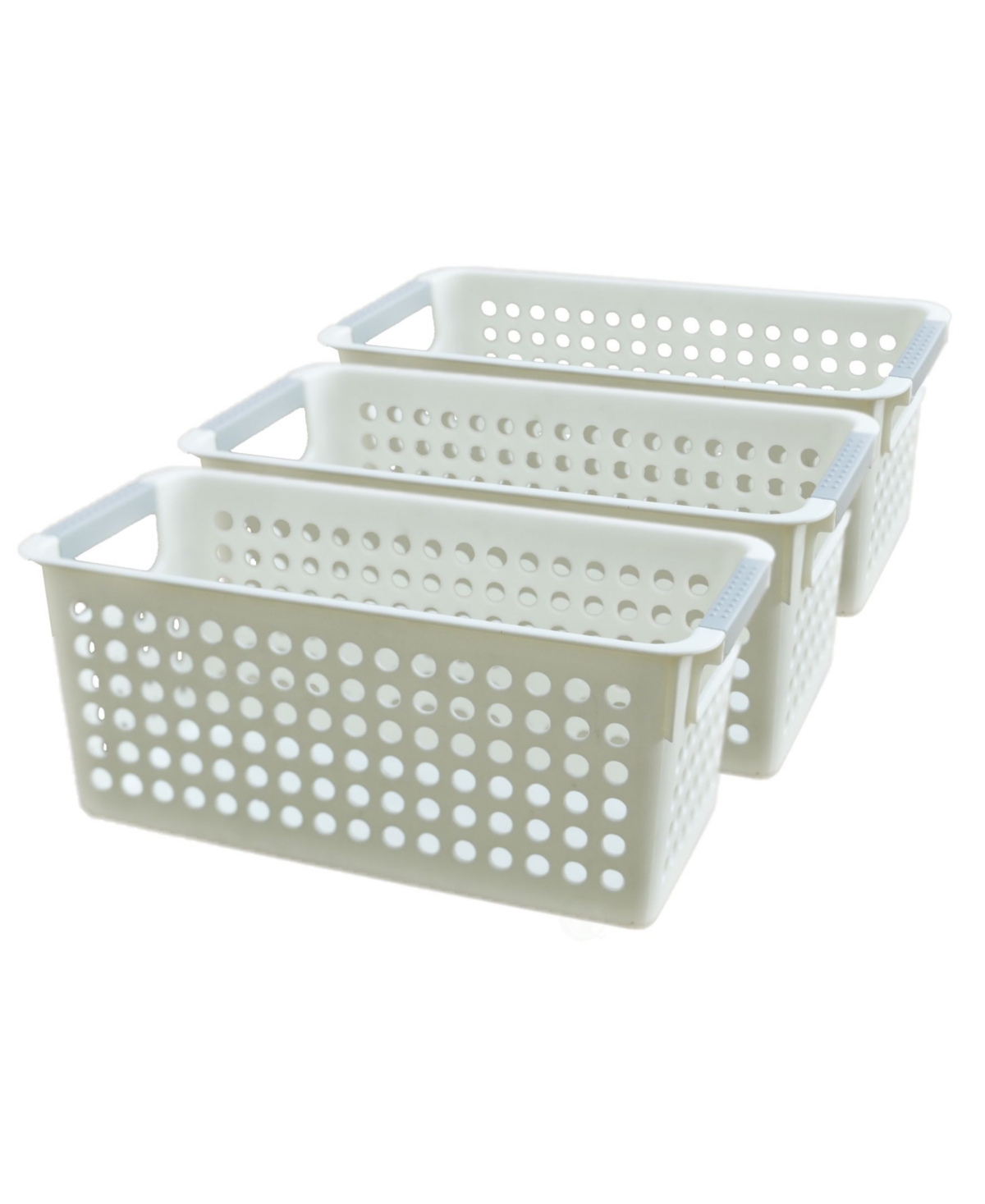Vintiquewise Rectangular Plastic Shelf Organizer Basket with Handles, Set of 3 - White