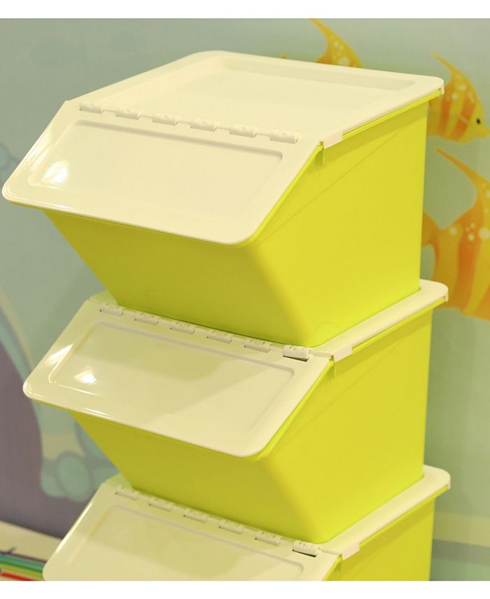 Basicwise Vintiquewise Large Plastic Stackable Storage Bins, Set of 3