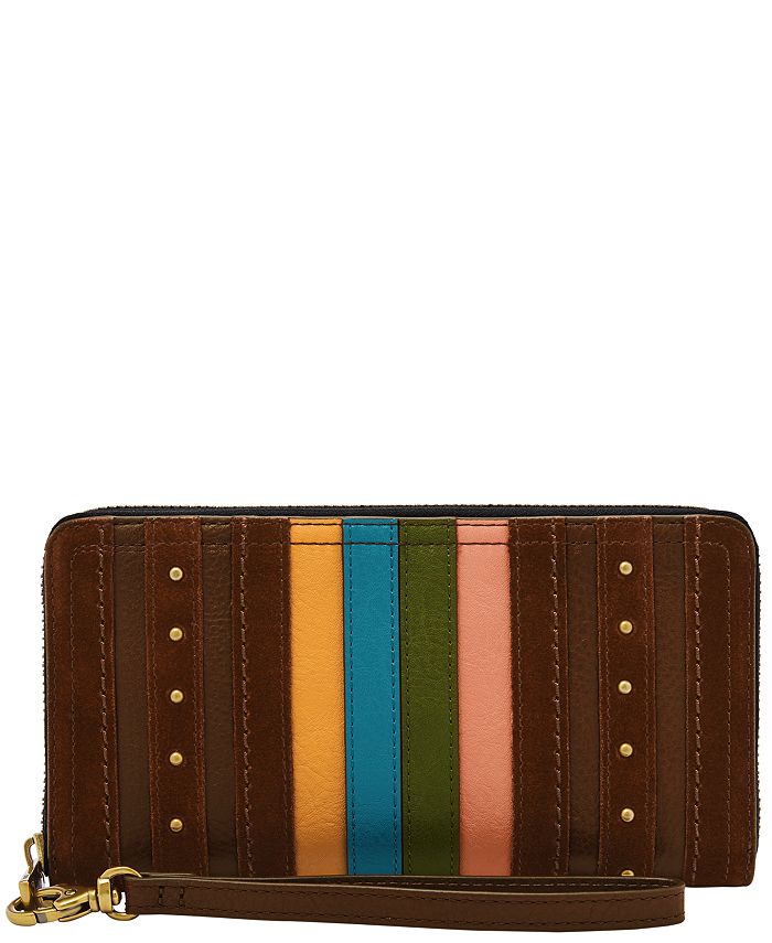 Fossil Women's Logan Stripe Leather Zip Around Wallet Wristlet Macy's