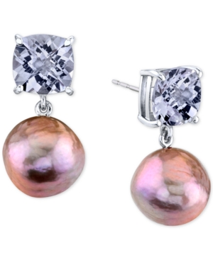 image of Pink Baroque Cultured Freshwater Pearl (12mm) & Pink Amethyst (5-5/8 ct. t.w.) Drop Earrings In Sterling Silver