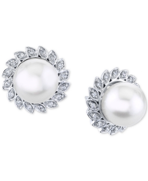 image of Cultured Freshwater Pearl (10mm) & Diamond (1/4 ct. t.w.) Halo Stud Earrings in 10k White Gold
