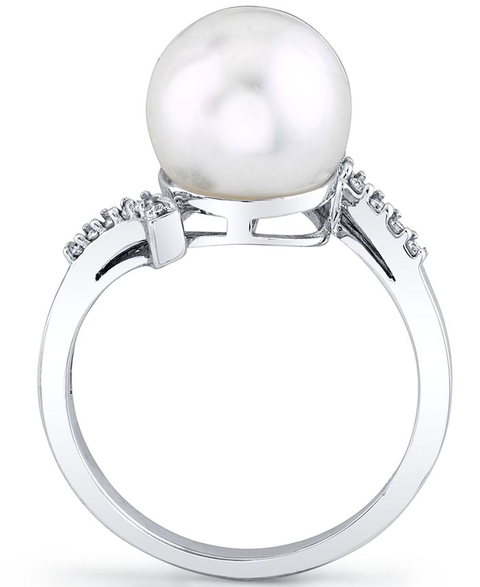 Macy's Cultured Freshwater Pearl (10mm) & Diamond (1/10 ct. t.w.) Ring ...