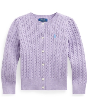 image of Polo Little Girl Cable-Knit Cotton Cardigan