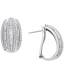 Diamond Curved Hoop Earrings (1 1/2 ct. t.w.) in Sterling Silver, Created for Macy's
