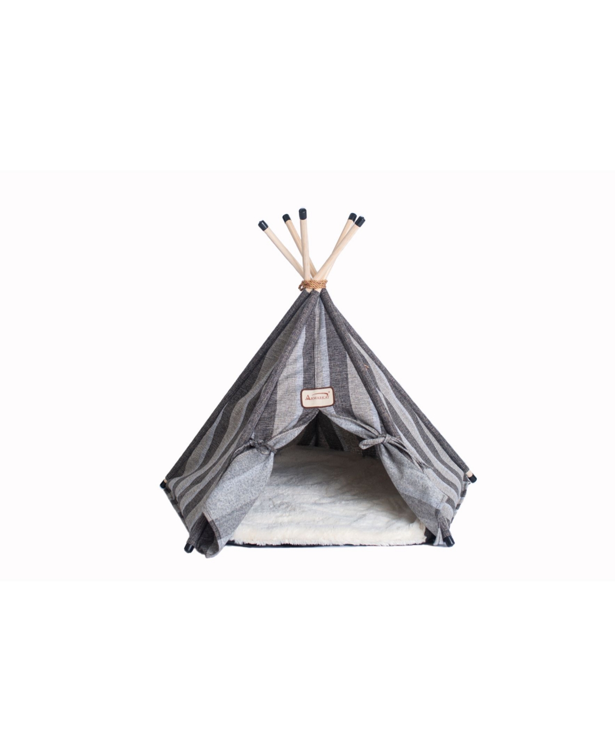Cat Bed Teepee Style with Striped Pattern - Gray