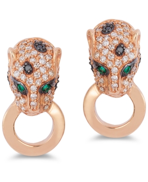 image of Effy Diamond (5/8 ct. t.w.) Panther Doorknocker Drop Earrings in 14k Rose Gold