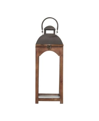 Set of 2 Whiskey Brown Farmhouse Modern Wood/Metal Lanterns