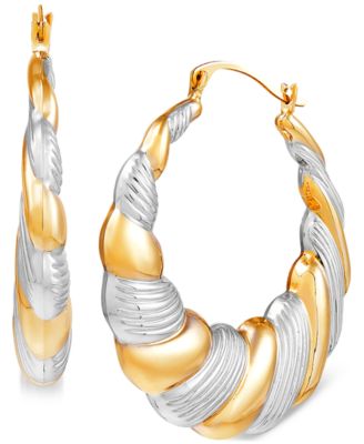 Macy's - Scalloped Edge Two-Tone Puff Hoop Earrings in 14k Gold & Rhodium-Plate
