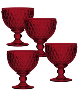 Boston Red Crystal Dessert Bowl/ Champagne Glass, Set of 4