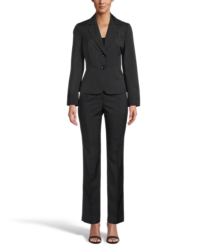 Le Suit Mini Crosshatch Button-Front Notched-Collar Pantsuit - Macy's