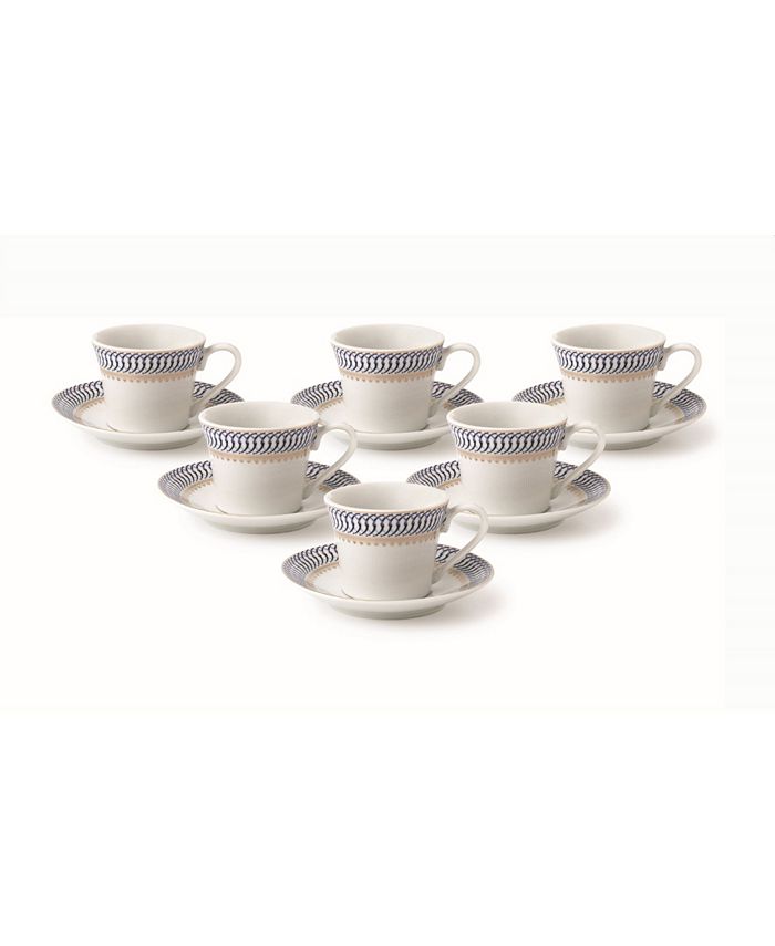 Lorren Home Trends 12 Piece 2oz Espresso Cup and Saucer Set, Service for 6 - Blue