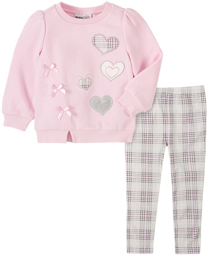 Kids Headquarters 2 Piece Toddler Girls Fleece Hearts Top with Plaid ...