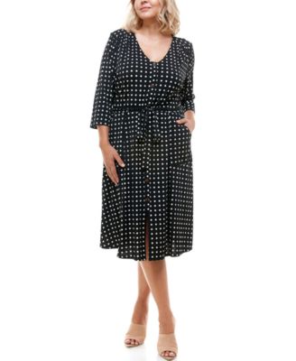 Monteau - Trendy Plus Size Sash-Belt Printed Midi Dress