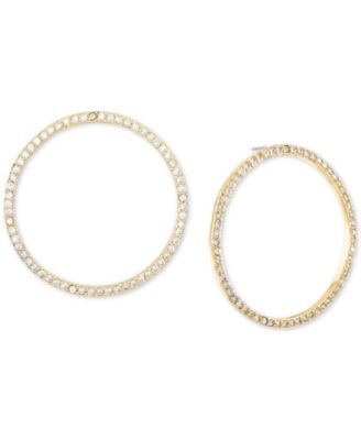 INC International Concepts - Gold-Tone Medium Pav&eacute; Front-Facing Hoop Earrings, 1.2"