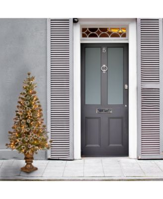 National Tree Company National Tree 4' "Feel Real" Liberty Pine Entrance Tree w Snow & Pine Cones in Bronze Plastic Pot w Clear Lights