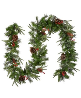 National Tree 9'x10" "Feel Real" Colonial Garland with Berries, Cones and 50 Clear Lights