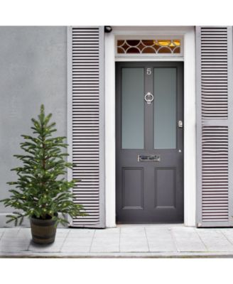 National Tree Company 4' Feel Real(R) PE Norwegian Spruce Entrance Trees in Wiskey Barrel Pot with 100 Clear Lights