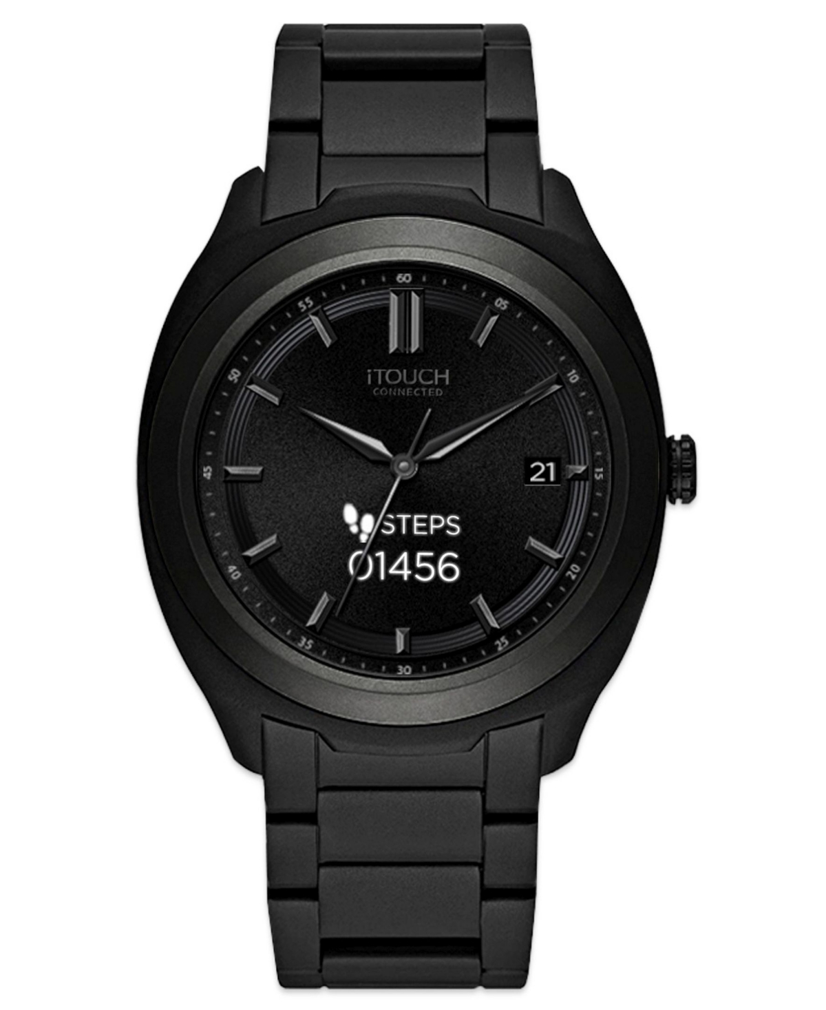 Itouch Connected Men's Hybrid Smartwatch Fitness Tracker: Black Case with Black Acrylic Strap 42mm
