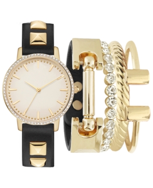 image of Jessica Carlyle Women-s Black Studded Strap Watch 34mm Gift Set
