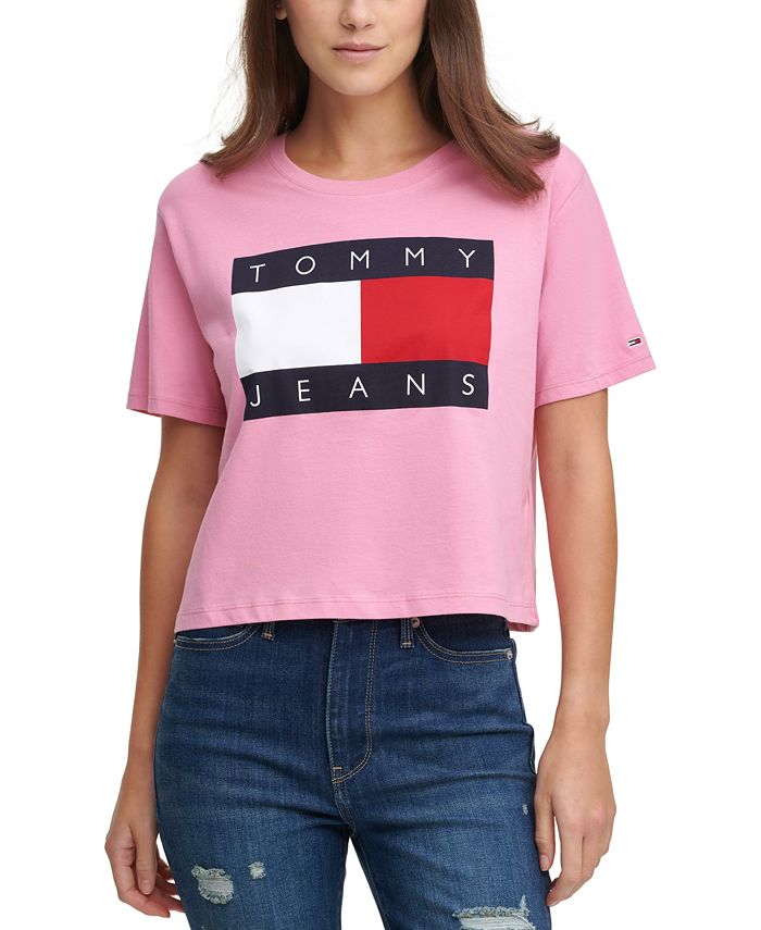 Tommy Jeans Cropped Cotton Flag Logo T-Shirt - Macy's