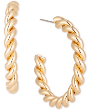 image of Charter Club Gold-Tone Spiral Medium Hoop Earrings, 1.15