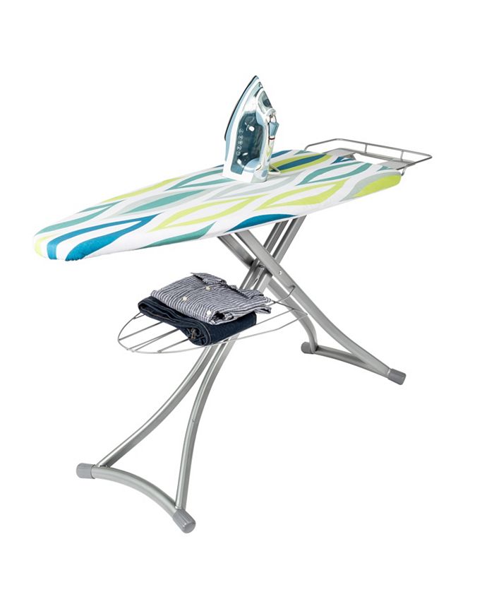 Small Iron Rest Ironing Board Built In Wire Shelf Adjustable Safety Convenience 